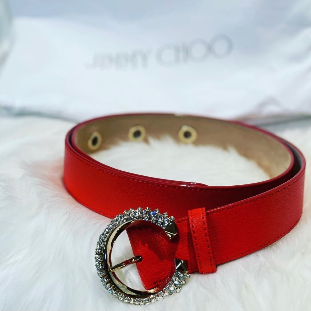 Jimmy Choo Madeline belt in mandarin red with crystals. 1.5 in wide size 85 NEW
